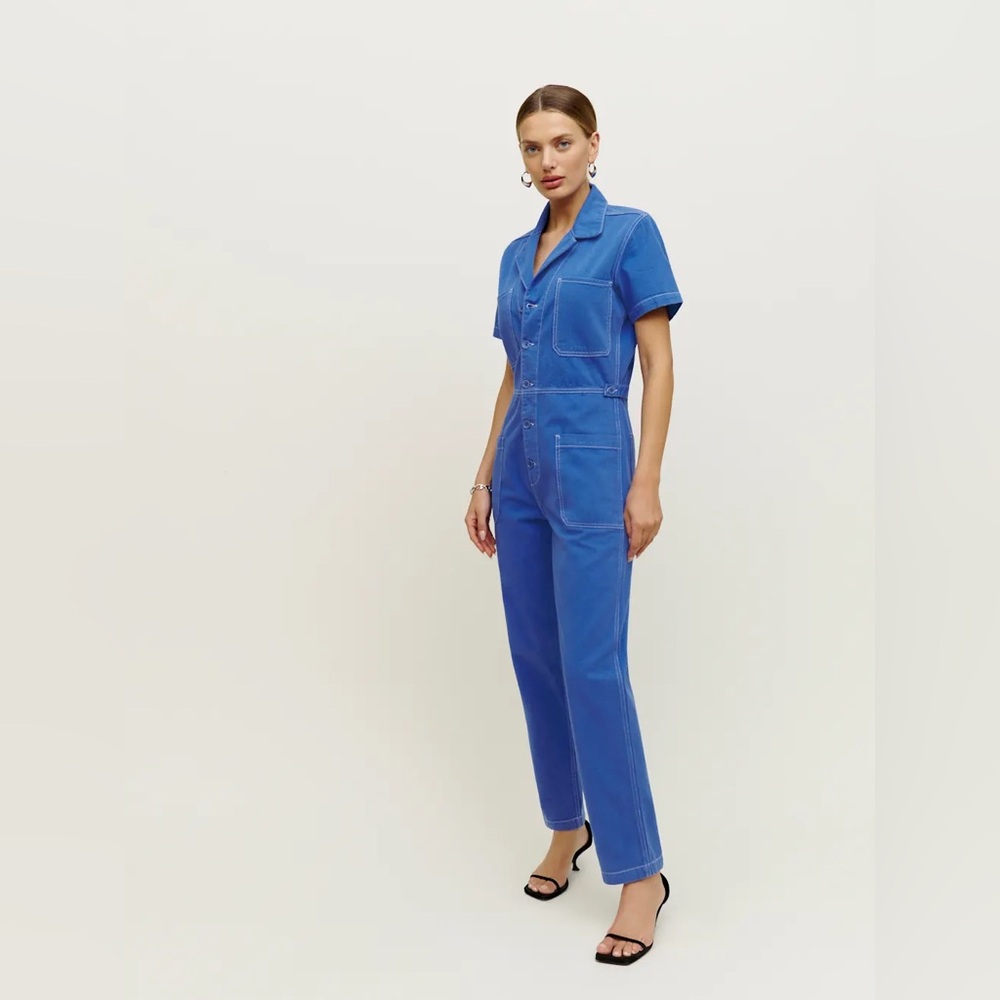 Reformation Blue Morgan twill jumpsuit size 2